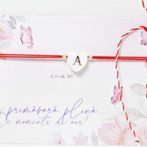 14K Gold Heart Initial Bracelet – Red Cord (Choose Your Initial)