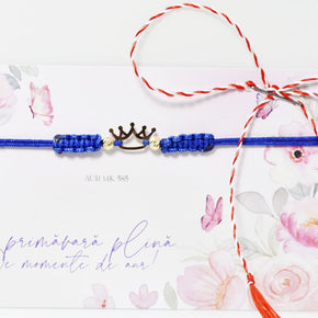 14K Gold Crown Bracelet – Blue OR PINK Adjustable Cord