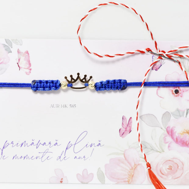 14K Gold Crown Bracelet – Blue OR PINK Adjustable Cord
