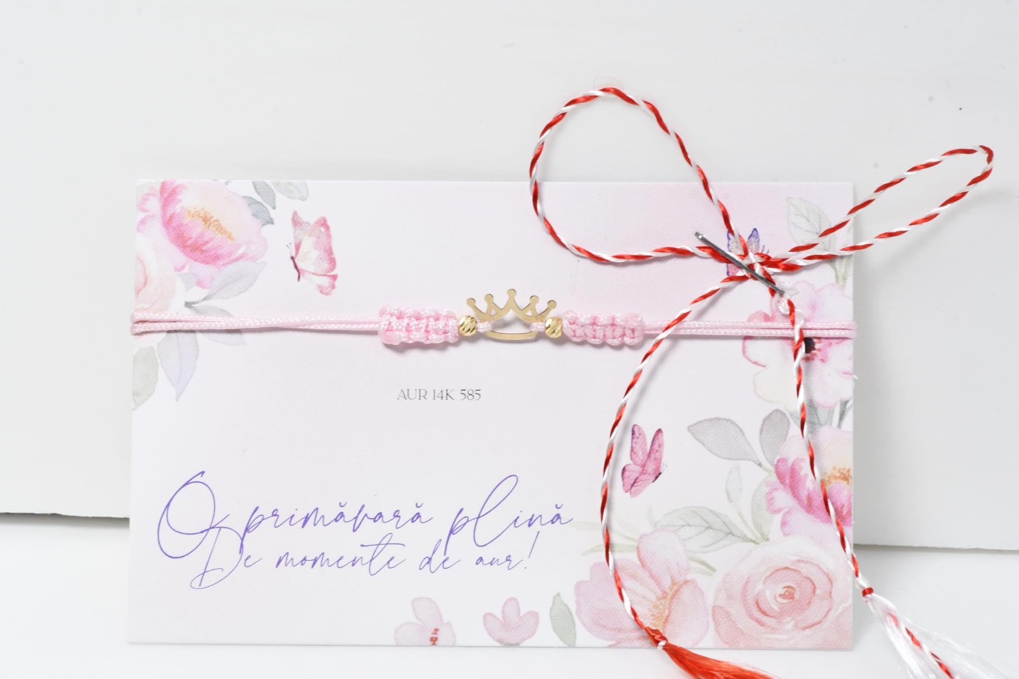 14K Gold Crown Bracelet – Blue OR PINK Adjustable Cord
