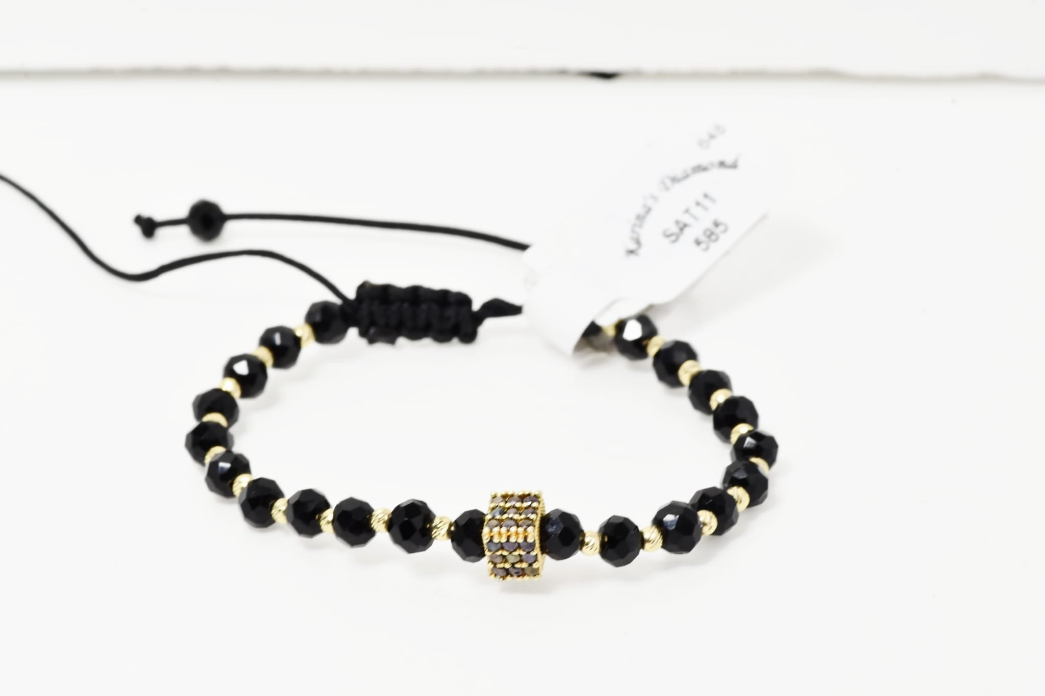 14K Gold & Black Crystal Bracelet with Pavé Charm