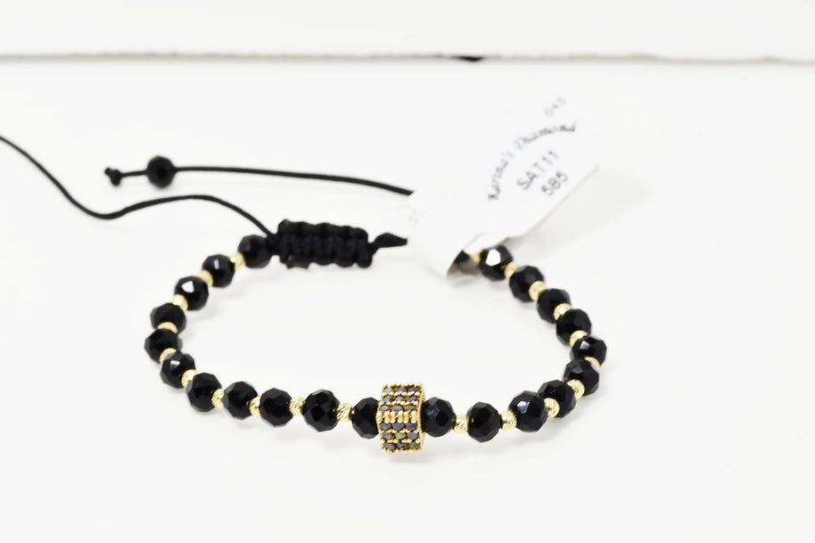 14K Gold &amp; Black Crystal Bracelet with Pavé Charm