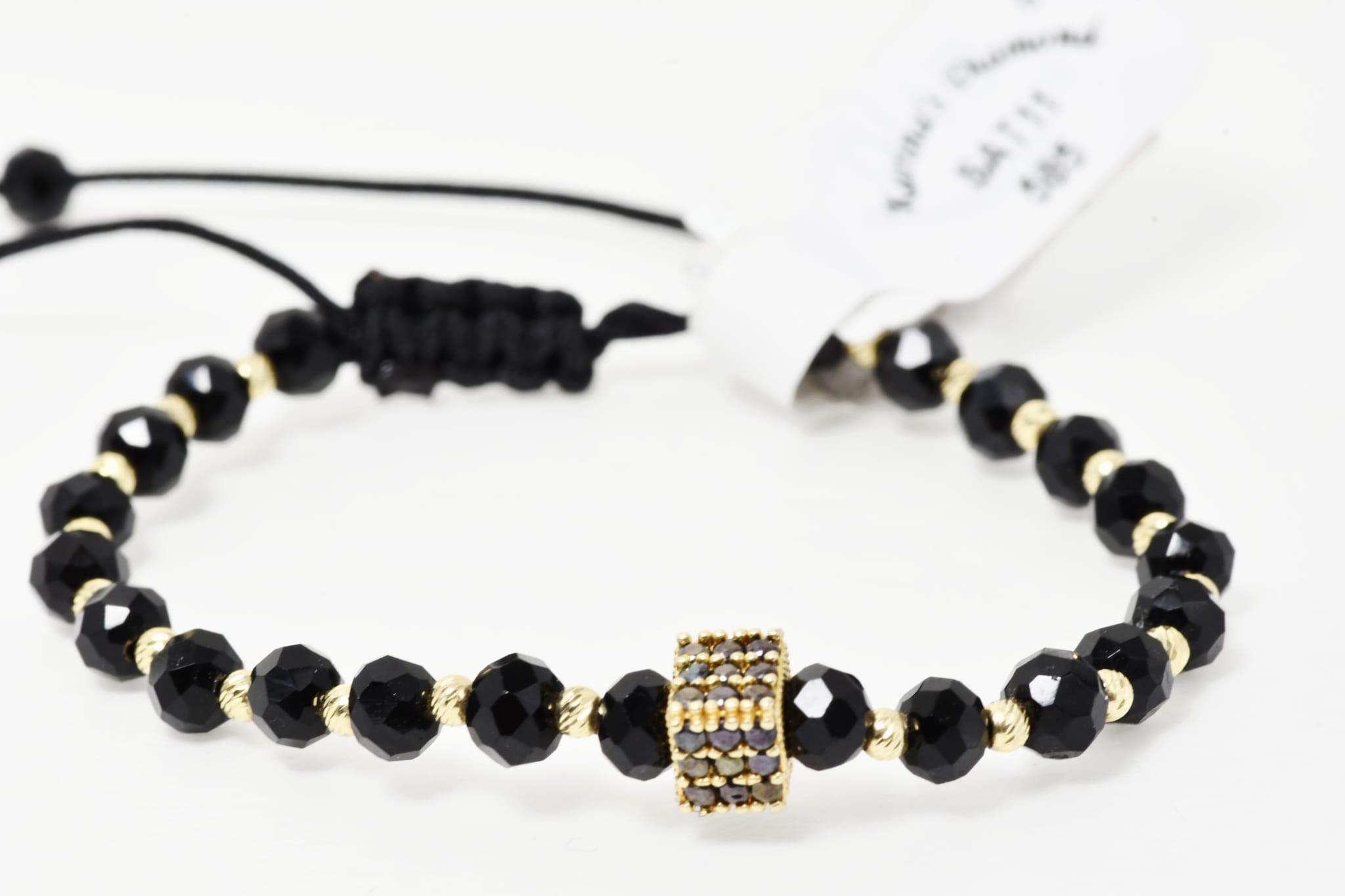 14K Gold & Black Crystal Bracelet with Pavé Charm
