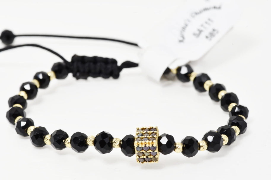 14K Gold & Black Crystal Bracelet with Pavé Charm