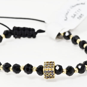 14K Gold & Black Crystal Bracelet with Pavé Charm