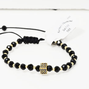 14K Gold & Black Crystal Bracelet with Pavé Charm