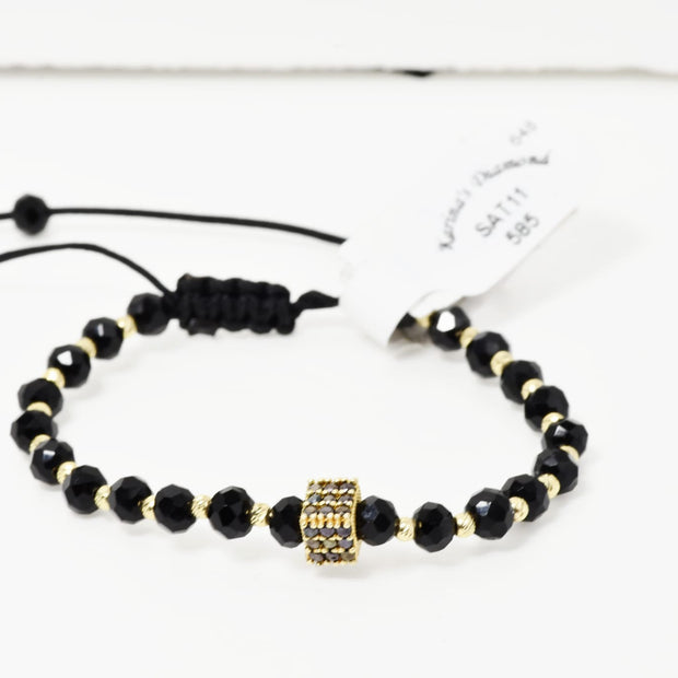 14K Gold &amp; Black Crystal Bracelet with Pavé Charm
