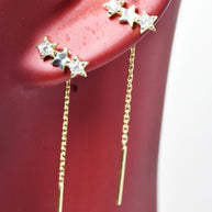 14K Gold Star Drop Earrings with Crystals – Triple Star Design