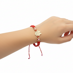 14K Gold Cartoon-Inspired Bracelet – Red Adjustable Cord