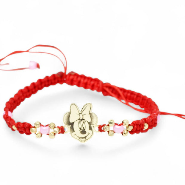 14K Gold Cartoon-Inspired Bracelet – Red Adjustable Cord