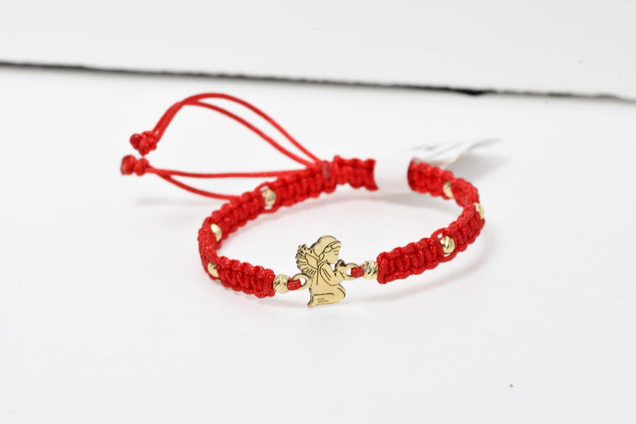 14K Gold Angel Bracelet with Red Macramé Cord