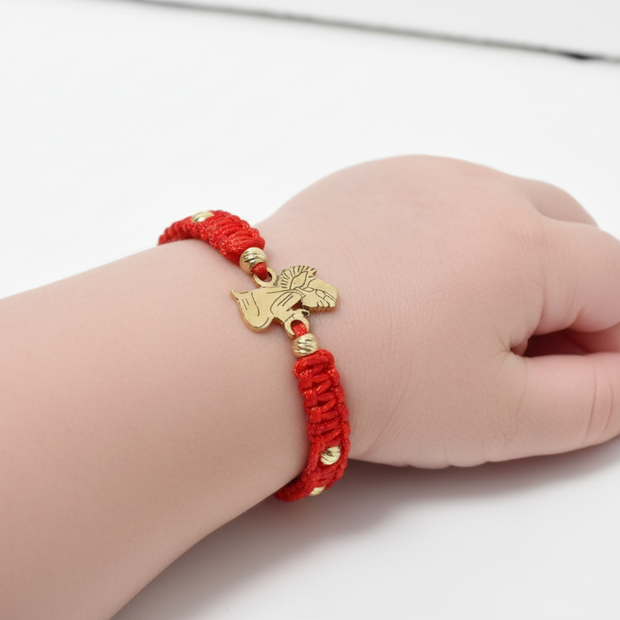 14K Gold Angel Bracelet with Red Macramé Cord