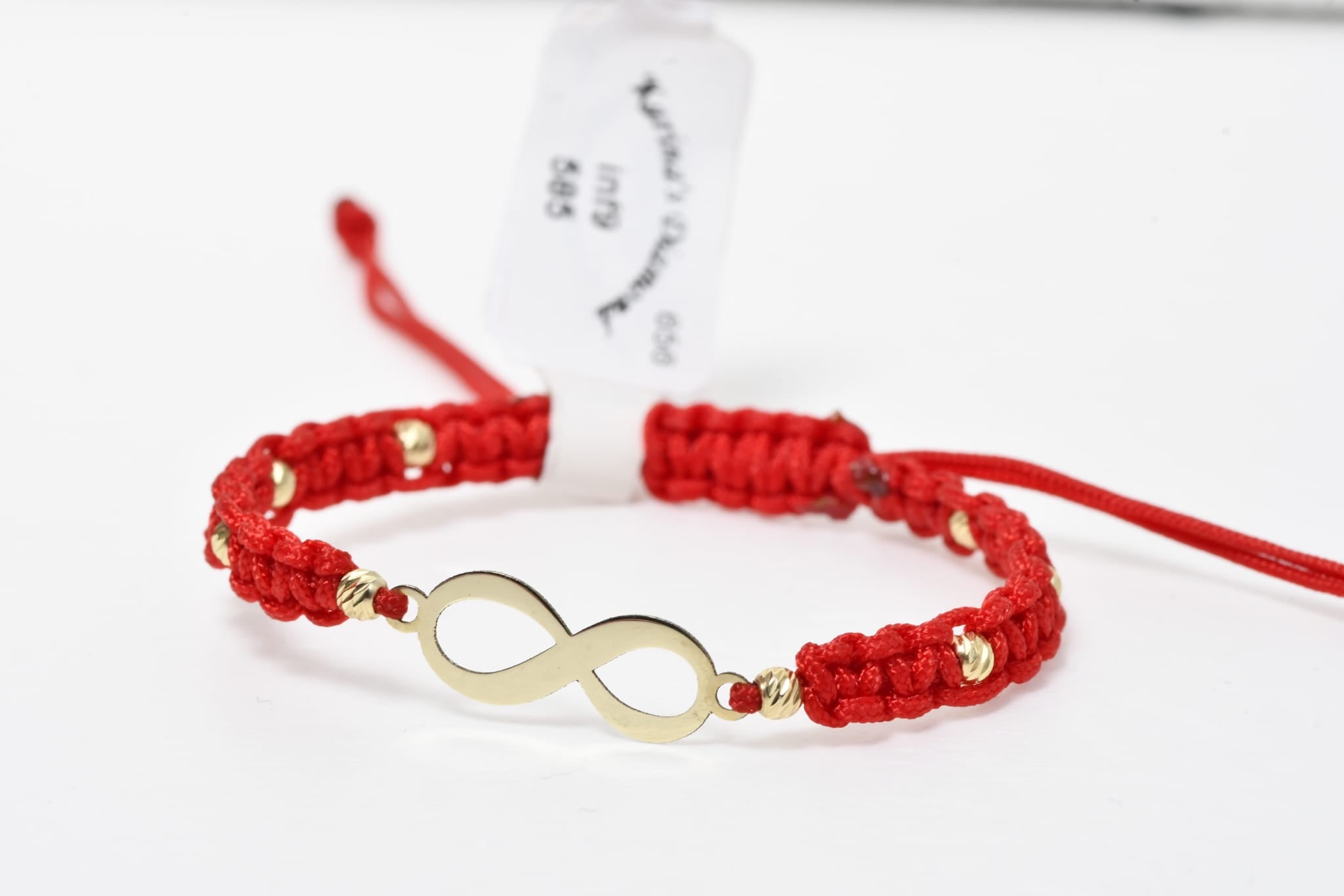 14K Gold Infinity Bracelet with Red Macramé Cord – Engravable