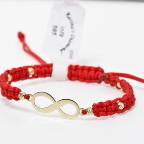 14K Gold Infinity Bracelet with Red Macramé Cord – Engravable