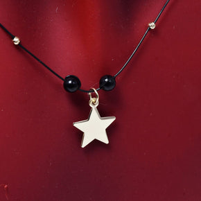 14K Gold Engravable Star Necklace with Black Beads – 40 cm