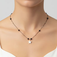 14K Gold Engravable Star Necklace with Black Beads – 40 cm