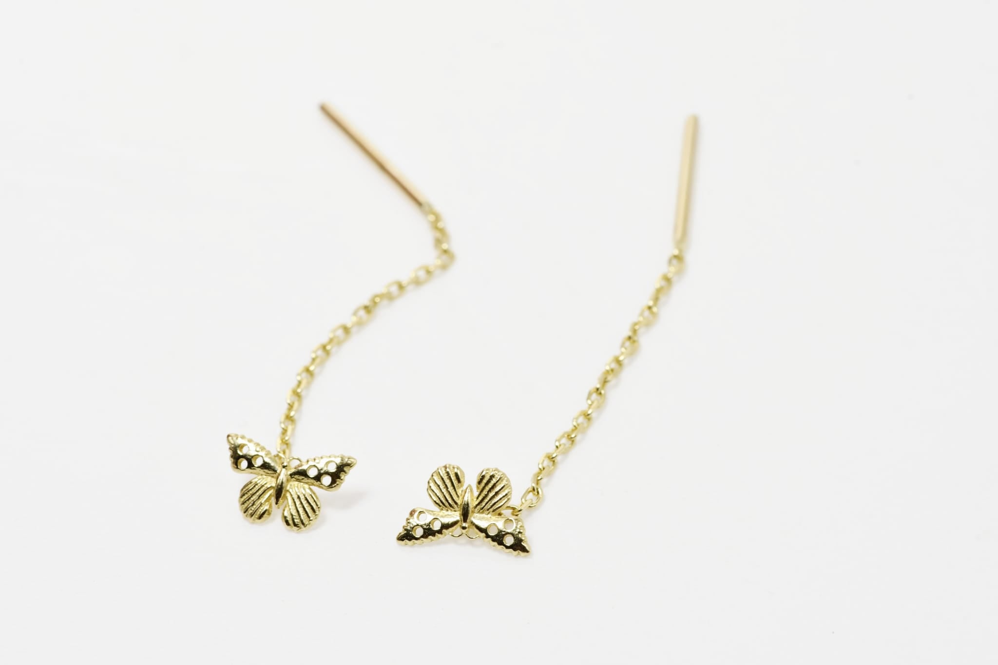 14K Gold Butterfly Threader Earrings – 5 cm