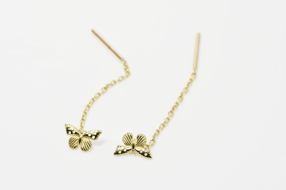 14K Gold Butterfly Threader Earrings – 5 cm