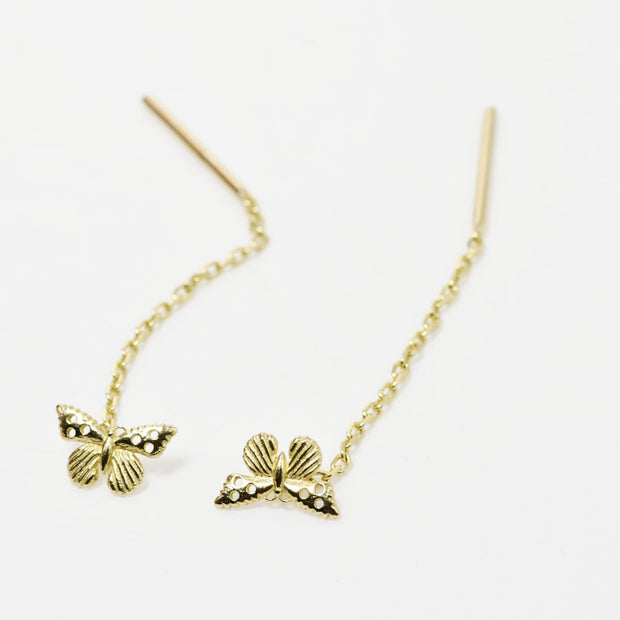 14K Gold Butterfly Threader Earrings – 5 cm