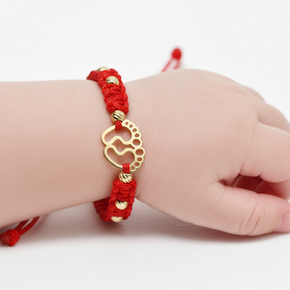 Red Cord Bracelet with Baby Footprints Charm – 14K Gold