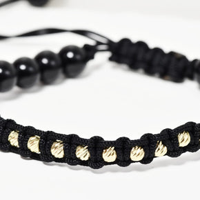 14K Gold & Black Onyx Adjustable Bracelet – 10 Faceted Beads (3mm)