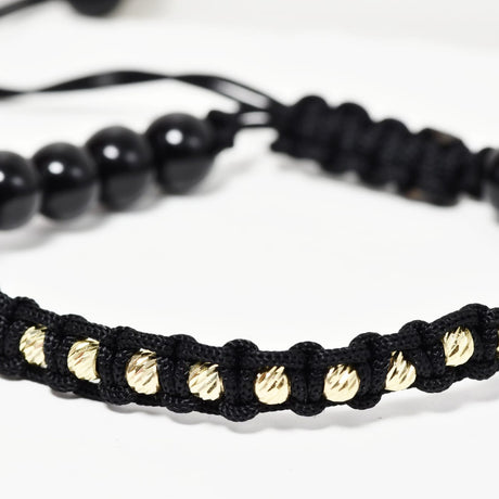 14K Gold &amp; Black Onyx Adjustable Bracelet – 10 Faceted Beads (3mm)