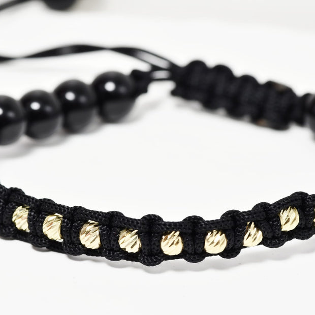 14K Gold &amp; Black Onyx Adjustable Bracelet – 10 Faceted Beads (3mm)