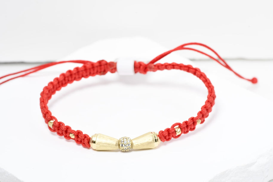 Red Cord Bracelet with Gold Center Detail – 14K Gold