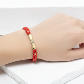 Red Cord Bracelet with Gold Center Detail – 14K Gold