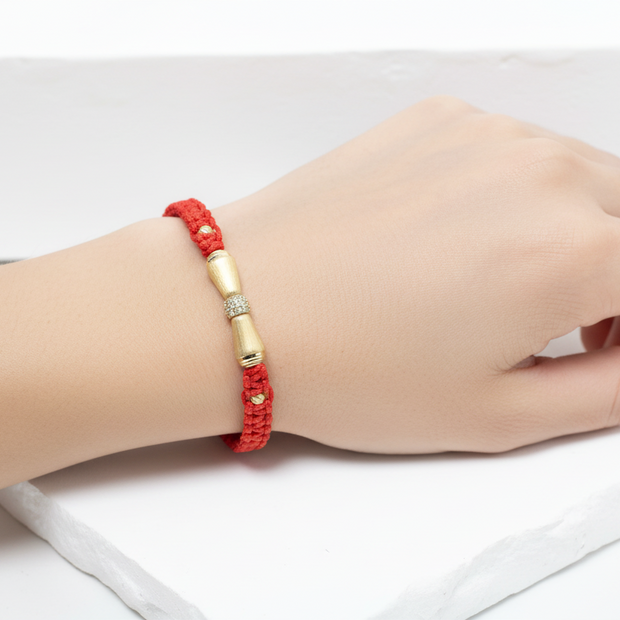 Red Cord Bracelet with Gold Center Detail – 14K Gold