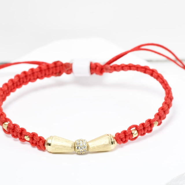 Red Cord Bracelet with Gold Center Detail – 14K Gold