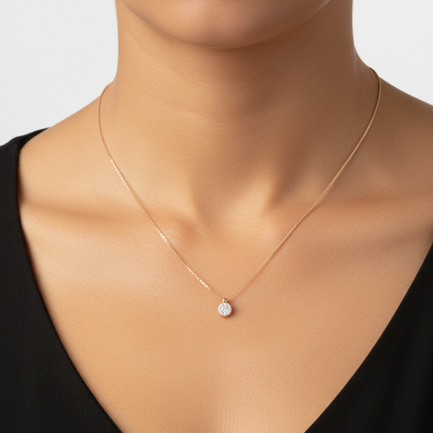 14K Gold Necklace with Round Pavé Zirconia Pendant
