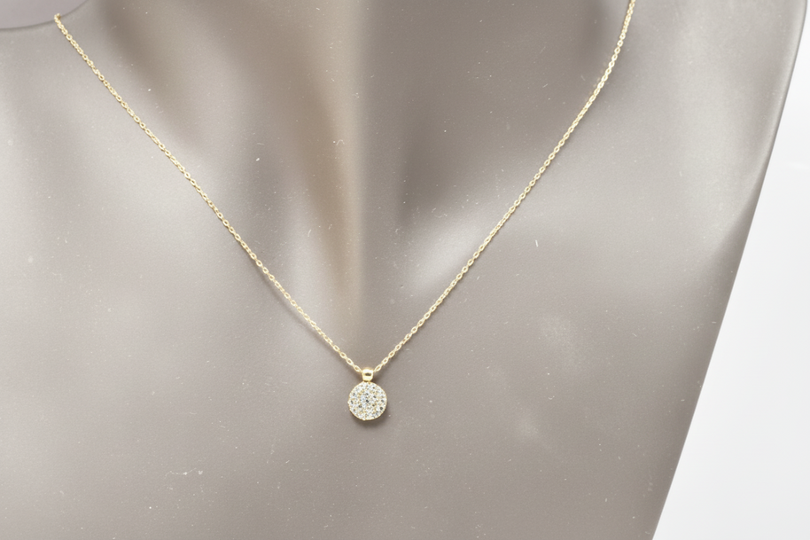 14K Gold Necklace with Round Pavé Zirconia Pendant