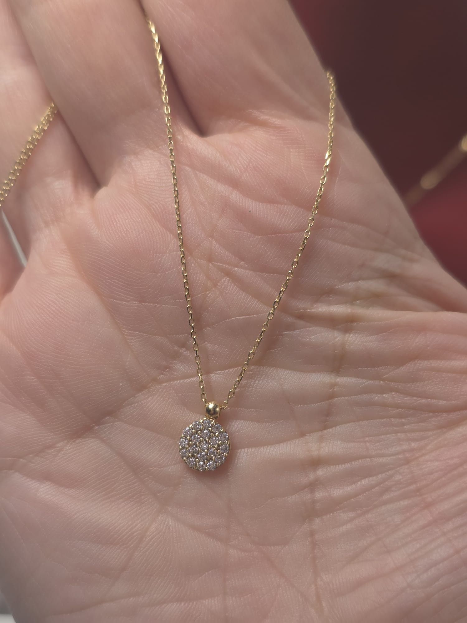 14K Gold Necklace with Round Pavé Zirconia Pendant
