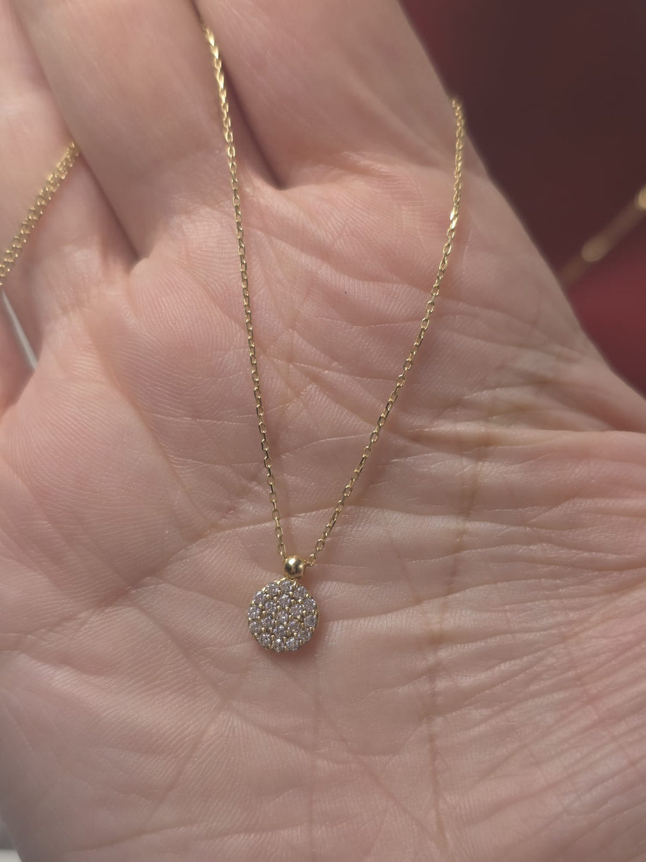 14K Gold Necklace with Round Pavé Zirconia Pendant