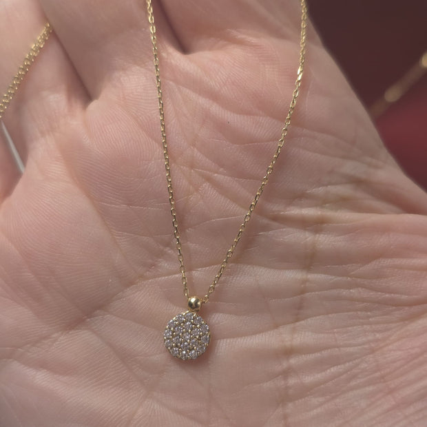 14K Gold Necklace with Round Pavé Zirconia Pendant
