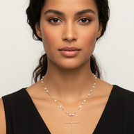 14K Gold Cross Necklace with Crystal Beads