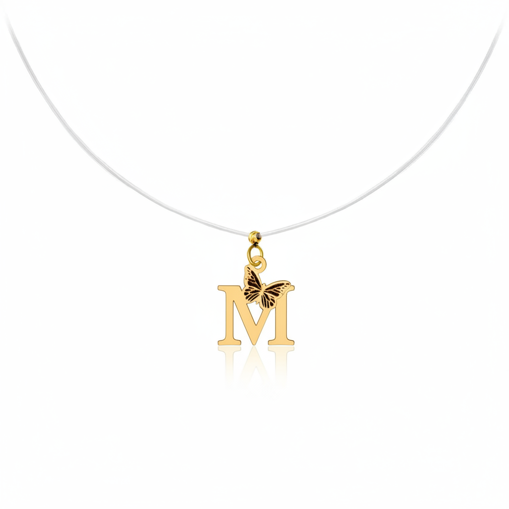 14K Gold Initial Necklace with Butterfly – Letter A , C , G , M , O , R, P