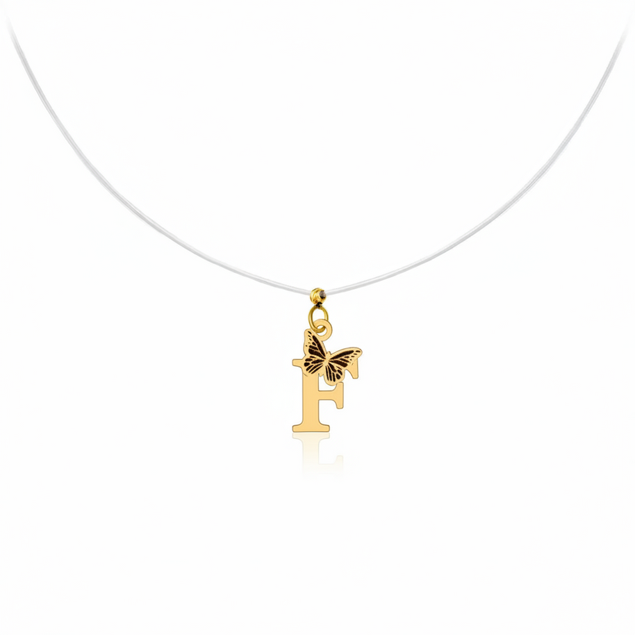 14K Gold Initial Necklace with Butterfly – Letter A , C , G , M , O , R, P