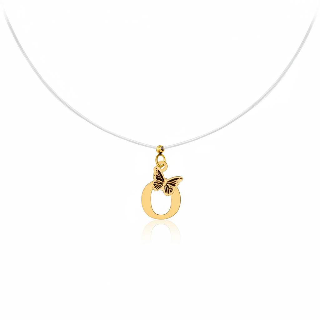 14K Gold Initial Necklace with Butterfly – Letter A , C , G , M , O , R, P