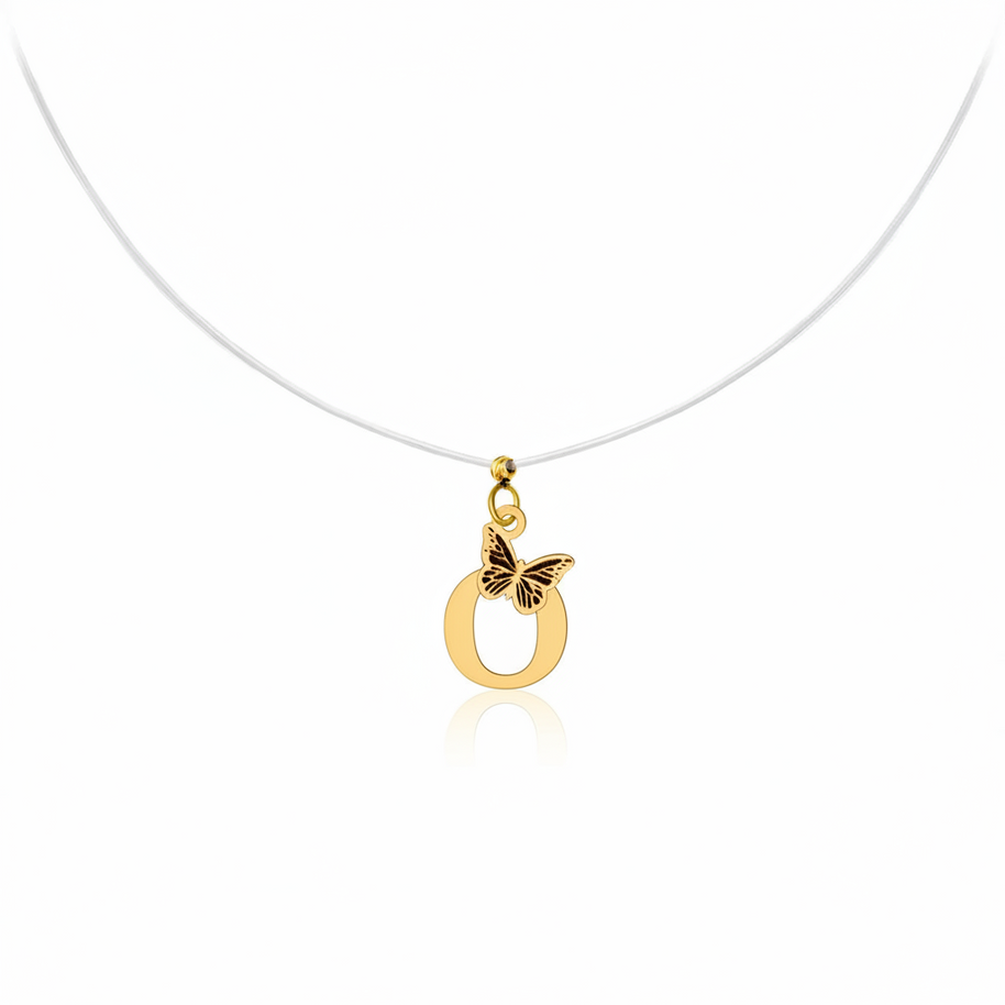 14K Gold Initial Necklace with Butterfly – Letter A , C , G , M , O , R, P