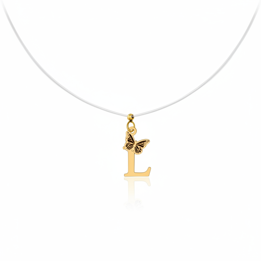 14K Gold Initial Necklace with Butterfly – Letter A , C , G , M , O , R, P