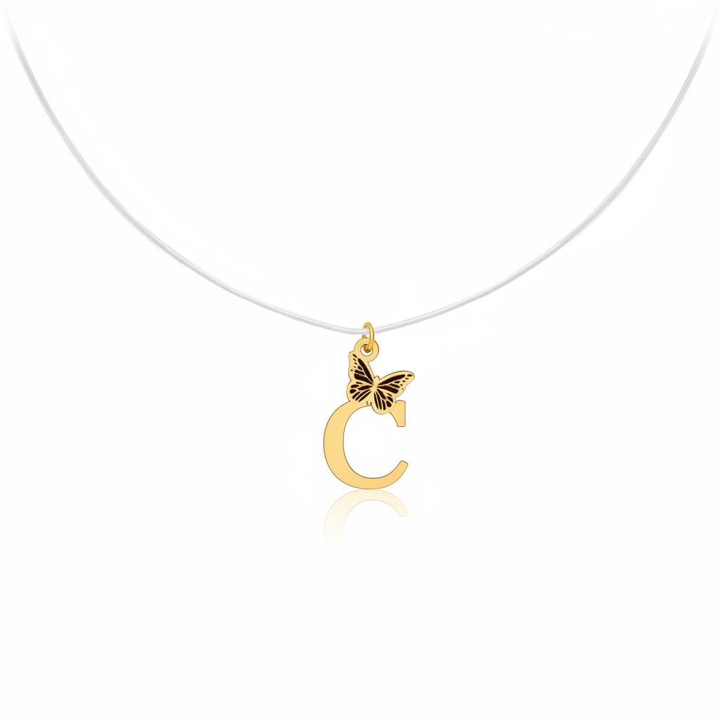 14K Gold Initial Necklace with Butterfly – Letter A , C , G , M , O , R, P