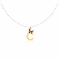 14K Gold Initial Necklace with Butterfly – Letter A , C , G , M , O , R, P