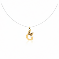 14K Gold Initial Necklace with Butterfly – Letter A , C , G , M , O , R, P