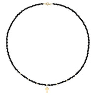 14K Gold Cross Necklace with Black Crystal Beads