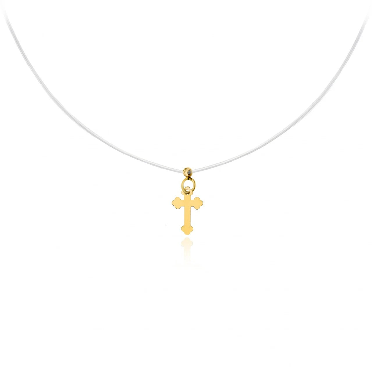 14K Gold Cross Necklace – Minimalist Invisible Chain