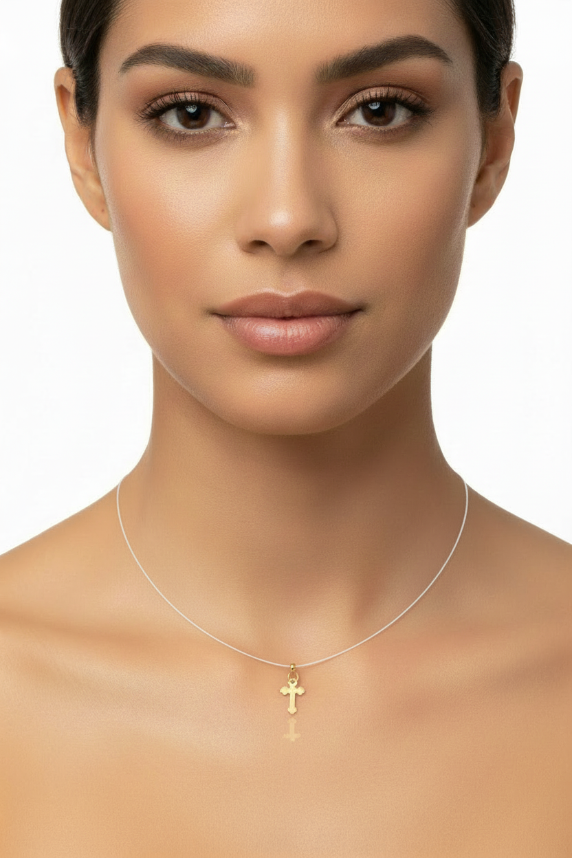 14K Gold Cross Necklace – Minimalist Invisible Chain