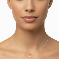 14K Gold Cross Necklace – Minimalist Invisible Chain