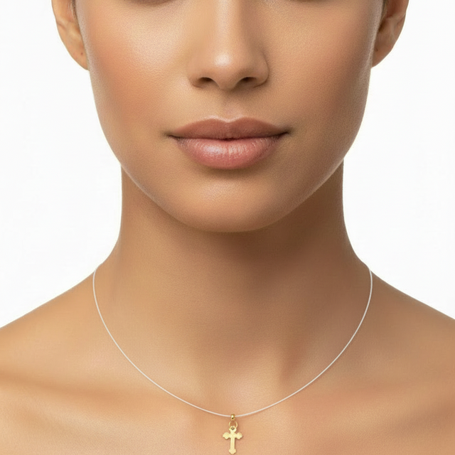 14K Gold Cross Necklace – Minimalist Invisible Chain